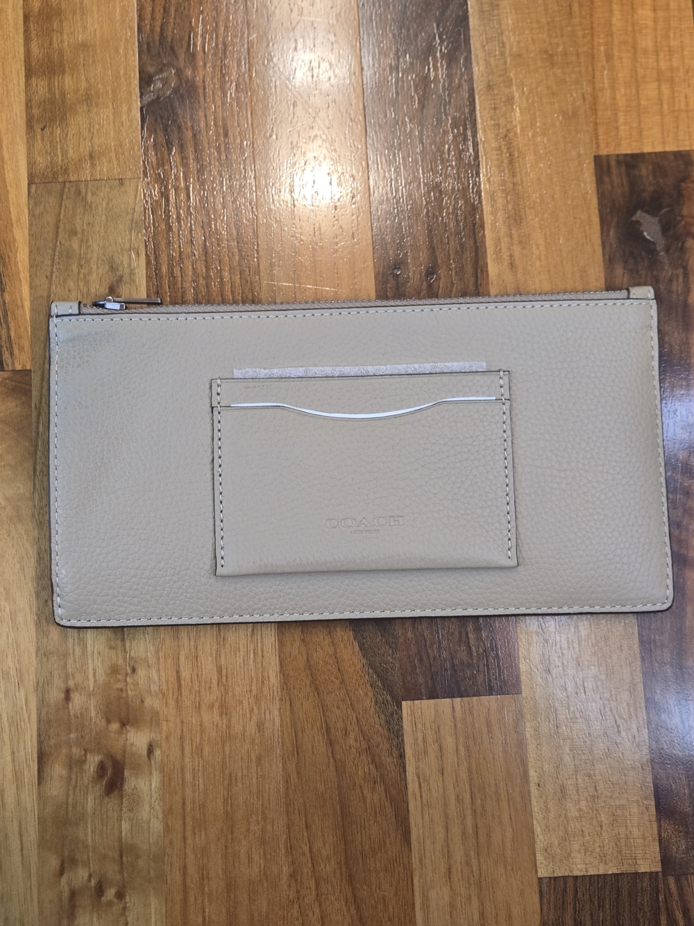 Coach C1742 Zip Phone Wallet in Pebble Leather – Stone / Taupe